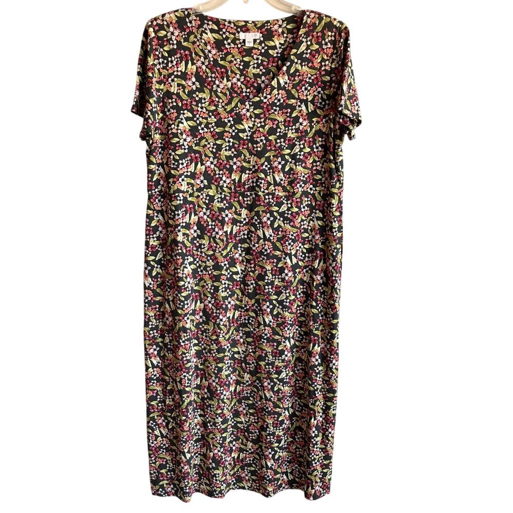J. Jill Floral V Neck jersey Knit Midi Dress size M